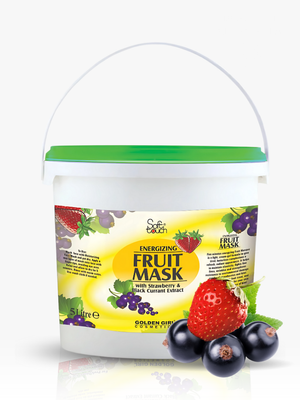 Fruit mask product with strawberry and black currant extract on a white background