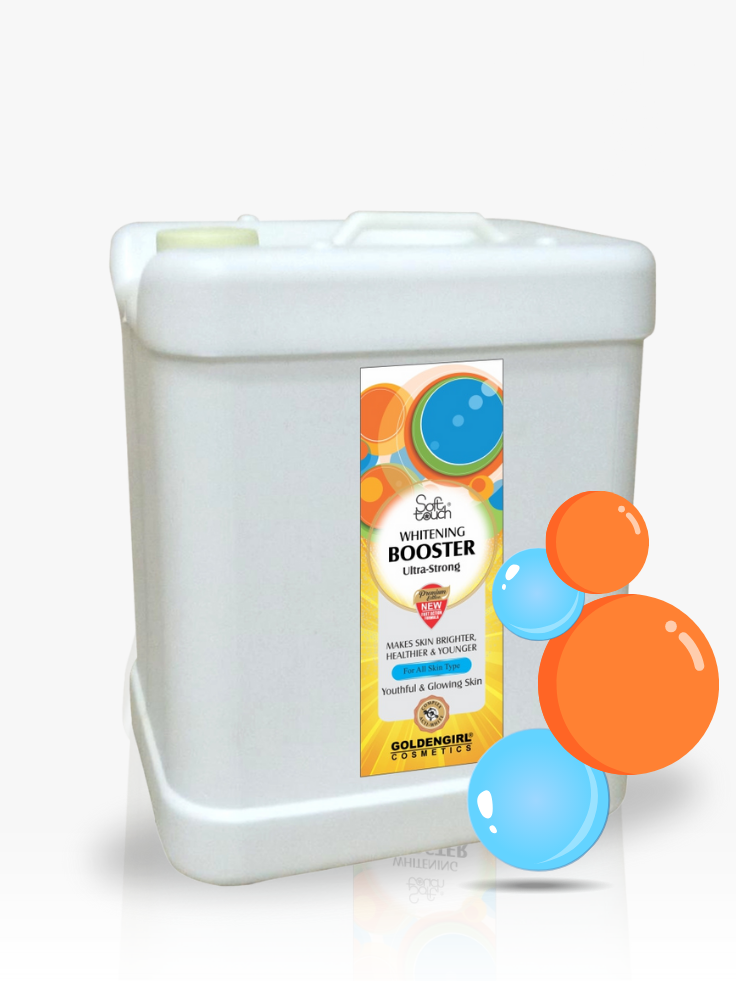 White container with a label for a 'Whitening Booster' on a white background