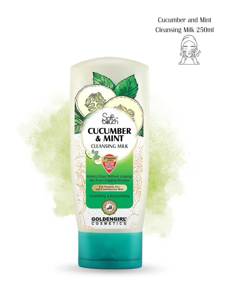 Cucumber and Mint Cleansing Milk tube with brand logo on a white background