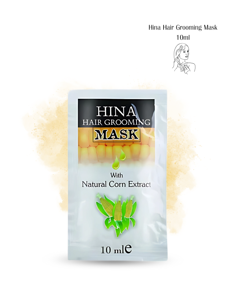Hina Hair Grooming Mask packaging with natural corn extract on a white background