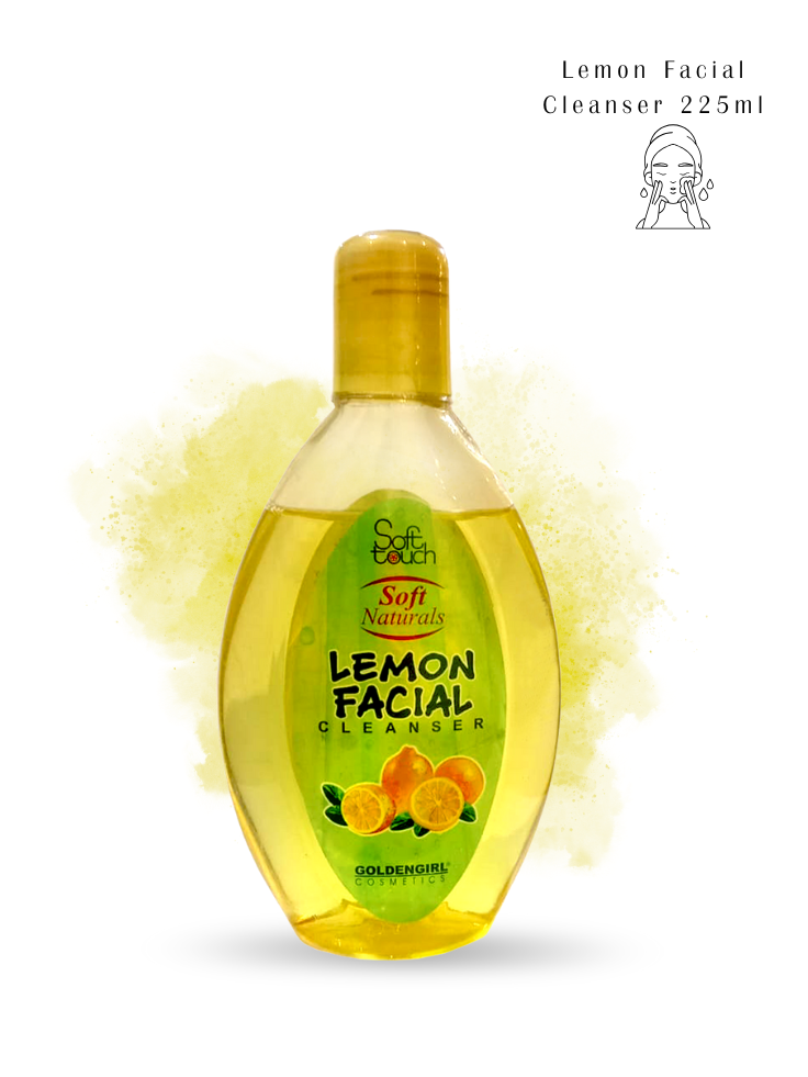 Lemon facial cleanser bottle with a yellow cap on a white background