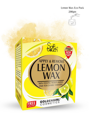 Box of Lemon Wax Eco Pack by Soft Touch with lemon graphics on a white background