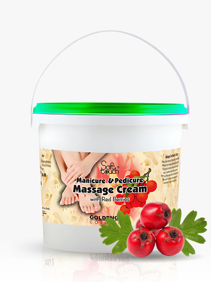 Manicure and Pedicure Massage Cream container with red berries on a white background
