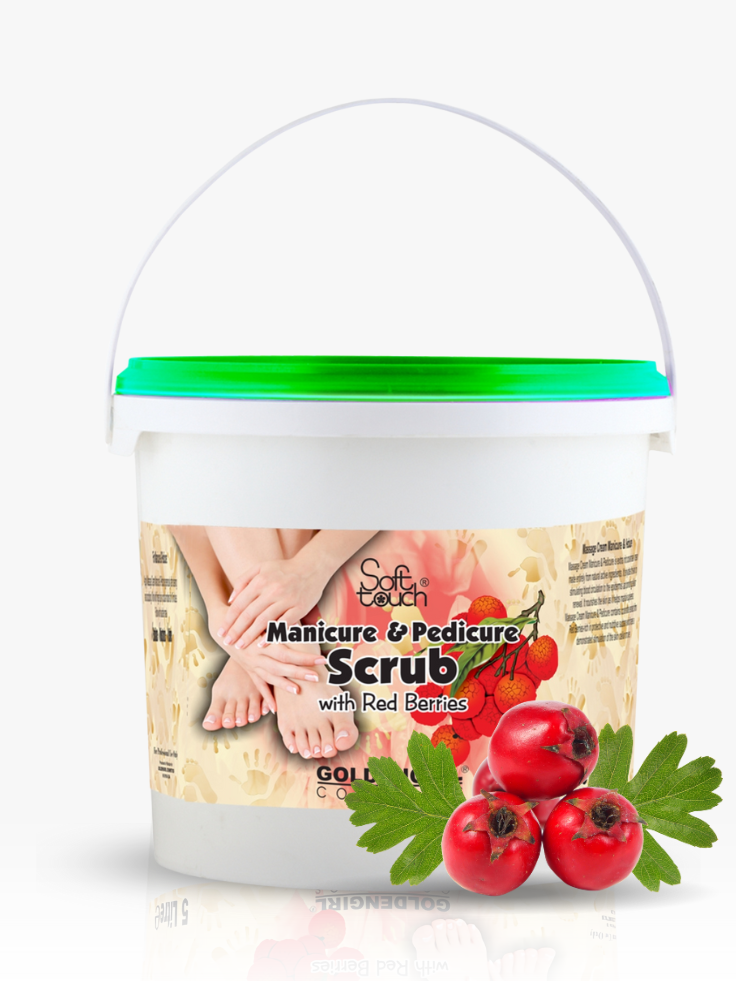 Manicure and pedicure scrub with red berries packaging on a white background