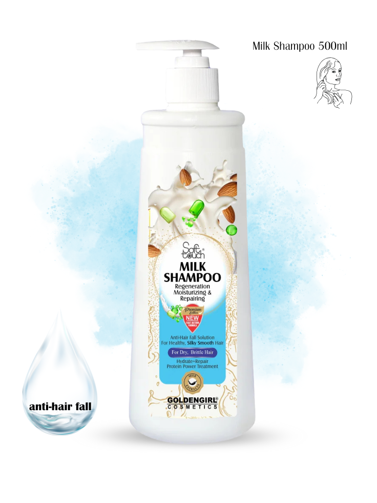 Goldengirl Milk Shampoo bottle with pump on a white background