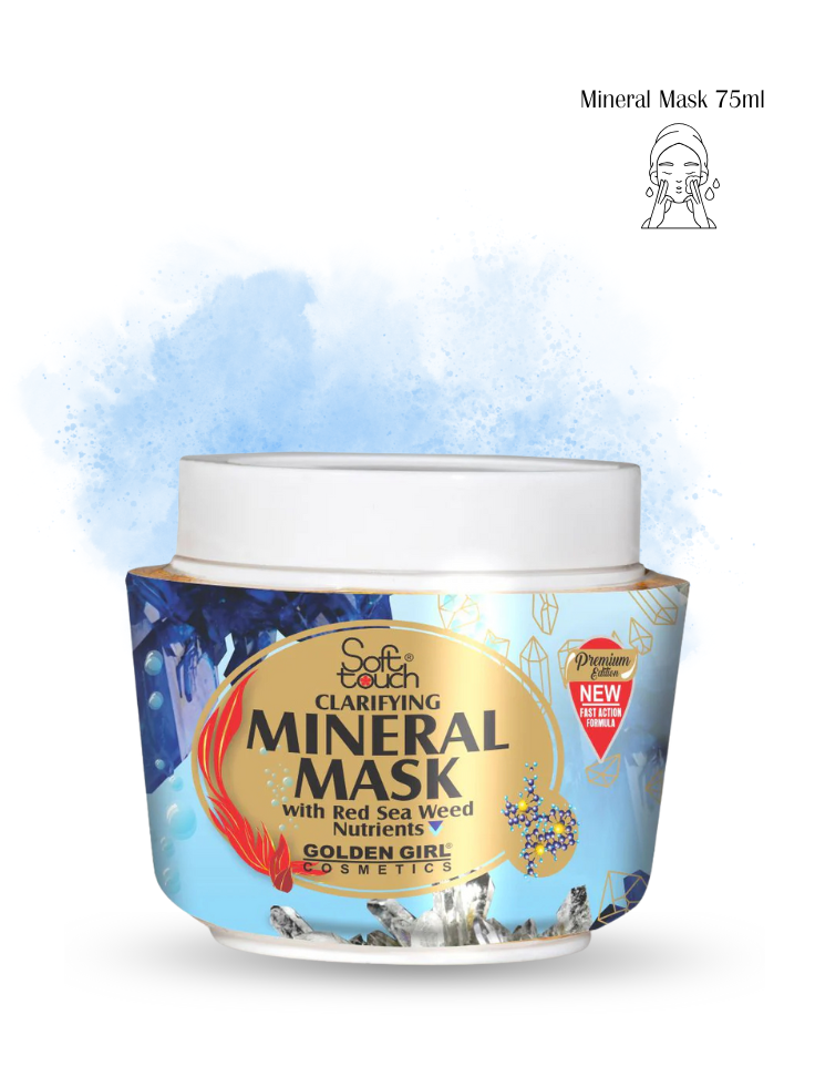 Jar of Soft Touch Clarifying Mineral Mask with blue and white design