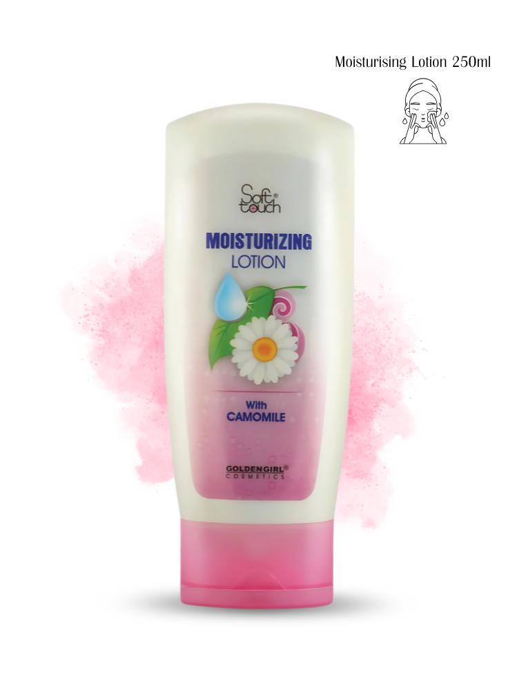 Moisturizing lotion bottle with camomile design on a white background