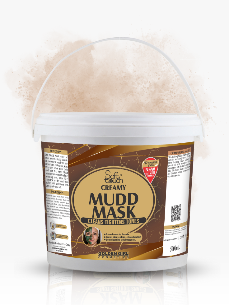Container of Creamy Mudd Mask with label on a white background