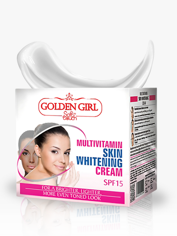 Golden Girl multivitamin skin whitening cream packaging on a white background