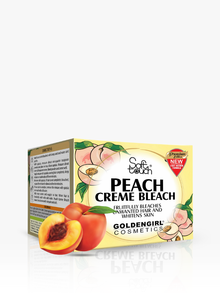 Box of Peach Creme Bleach by Soft Touch on a white background