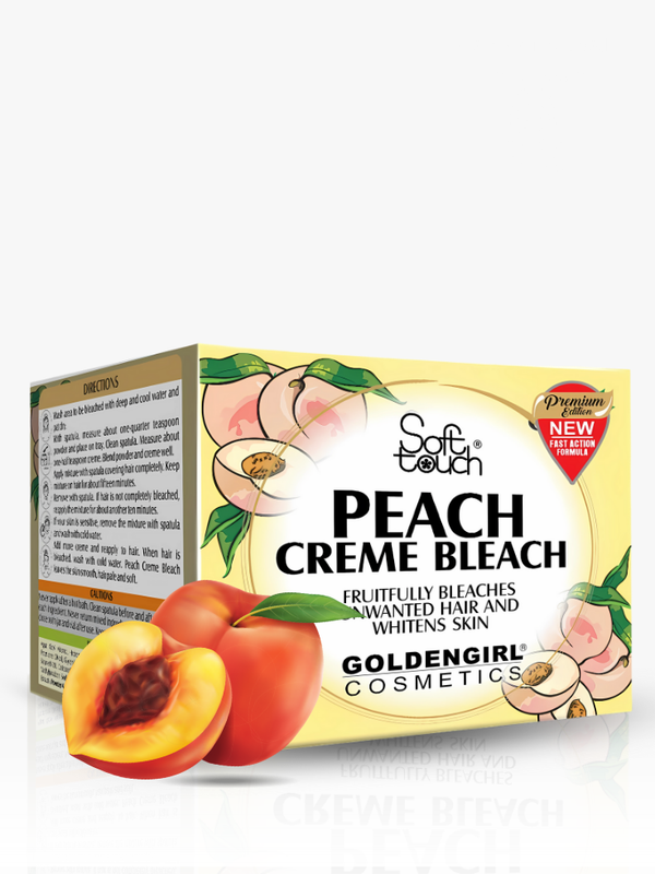 Goldengirl Cosmetics Peach Creme Bleach packaging with peaches on a white background