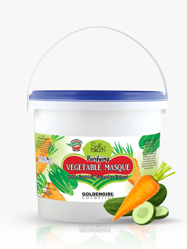 Container of Goldengirl Cosmetics Vegetable Mask with carrot, cucumber, and leaf graphics on a white background