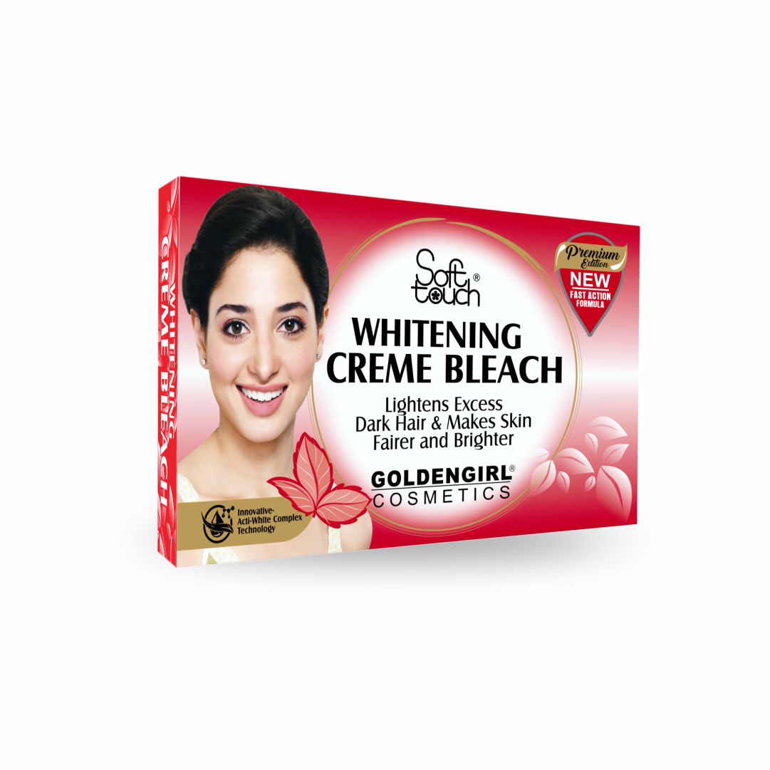 Box of Soft Touch Whitening Creme Bleach with a woman's face on the packaging.