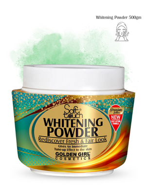 Jar of Soft Touch Whitening Powder with a colorful label on a white background